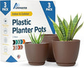 Brown Plant Pots with Drainage Holes & Saucers 3 Pack, Indoor & Outdoor by LIFEMASTER