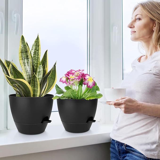 Plant Pots 10/9/8/7.5/7 Inch Self Watering Pots, Plastic Flower Pots, Nursery - Image 6