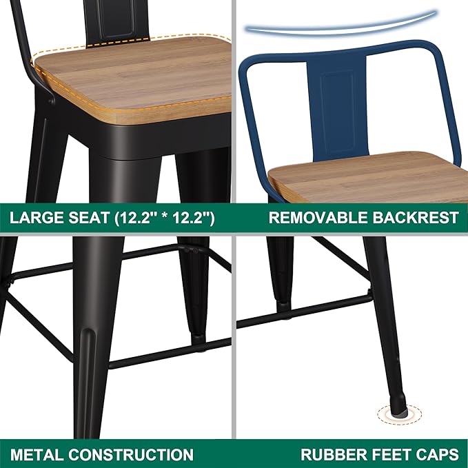 WENTMENT Metal Bar Stools Set of 2 Counter Height Barstools - Image 3