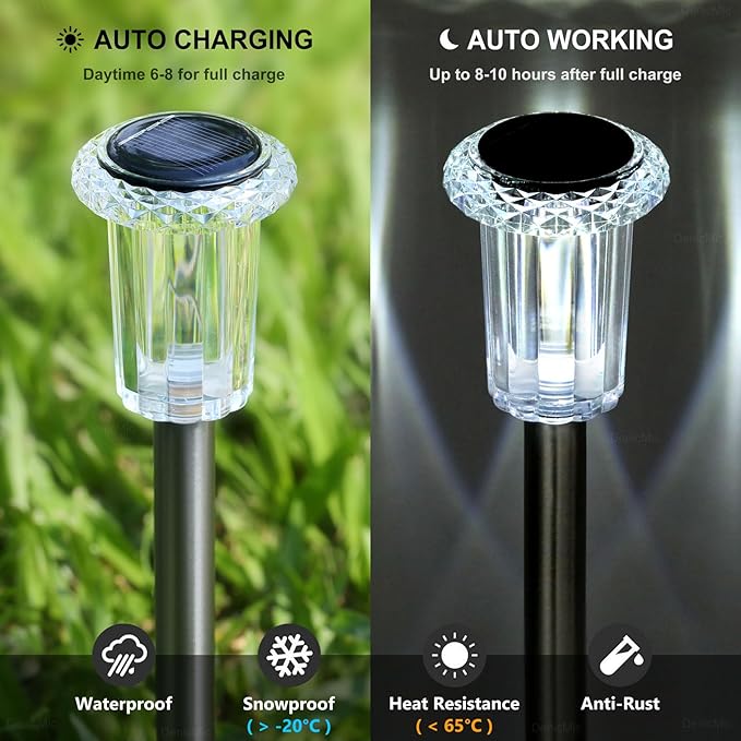 Solar Pathway Lights 10 Pack Christmas Solar Lights Outdoor Waterproof 6000K - Image 3