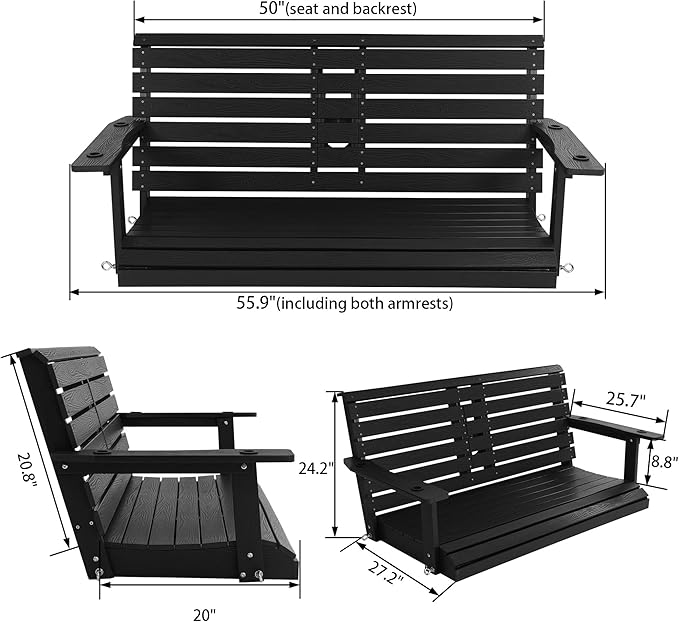 Poly Lumber 2-Seat Porch Swing, HIPS 4.5-Feet Bench Swing - Image 2