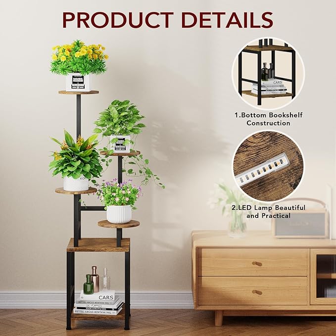 Round Plant Stand Indoor with Grow Light, 5-Tiered Tall Plant Stand Indoor - Image 5