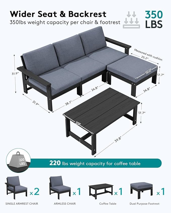 SERWALL Outdoor Sectional Sofa Set, 5-piece Outdoor Modula Couch Set - Image 2