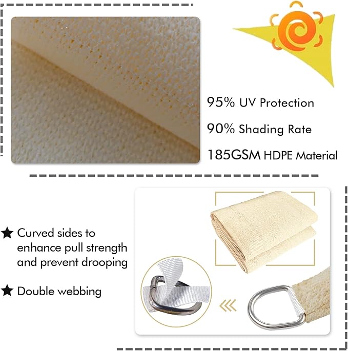 KANAGAWA 6'X9' Cream Custom Size Sun Shade Sail Rectangle UV Block Canopy Cover - Image 3