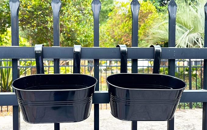 2 Pack Metal Hanging Planter for Outdoor Plants, 10 Inch Black Fence Planters - Image 7