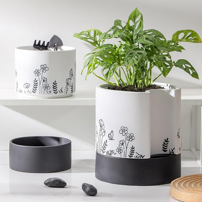 Nihow Self Watering Plant Pot: 8 Inch Ceramic Planter - Image 6