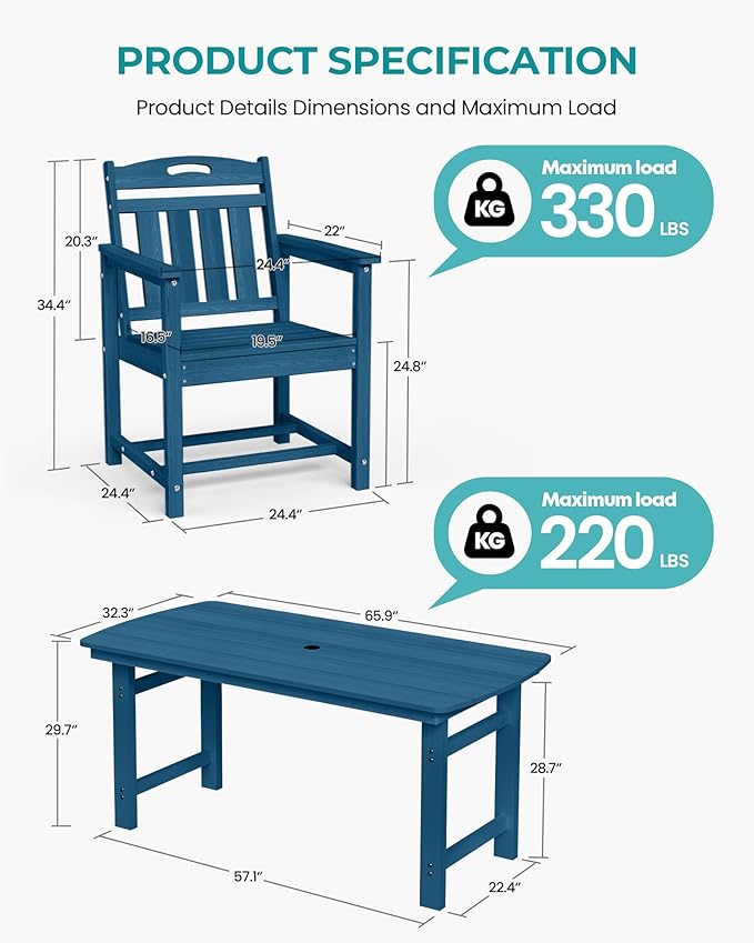 Outdoor Rectangle Dining Table, Heavy-Duty HDPE Table - Image 3