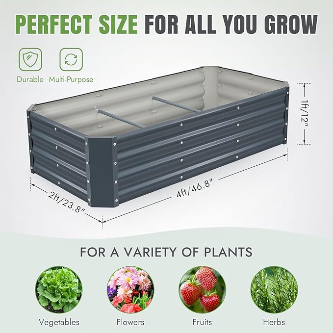 INNO STAGE 4×2×1ft Galvanized Raised Garden Bed Kit, Galvanized Planter Raised - Image 4