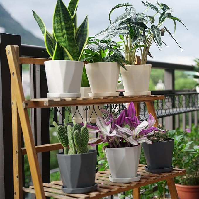 InmeRun Plant Pots Indoor Plastic Flower Pots Outdoor 7 inch Set of 12 Pack - Image 2