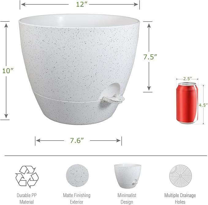 12inch 2Pack Large Self Watering Planters, Plastic Plant Pots - Image 2