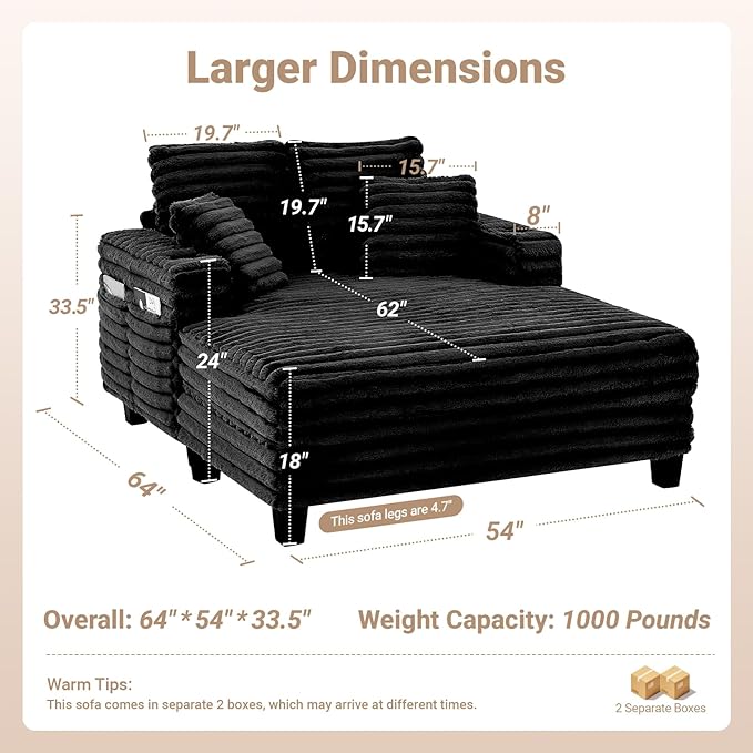 64" Chaise Lounge Chair Indoor, Oversized Sleeper Chair - Image 2