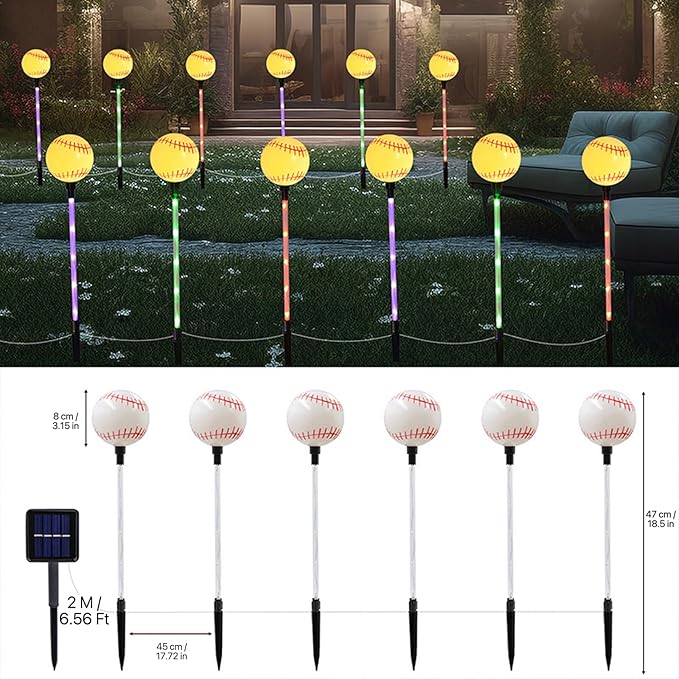 Solar Lights Outdoor, Baseball Theme LED Stake Light - Image 3