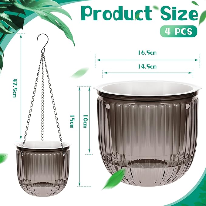 Meanplan 4 Pcs Self Watering Hanging Planter Indoor 6.5 Inch Hanging Baskets - Image 2