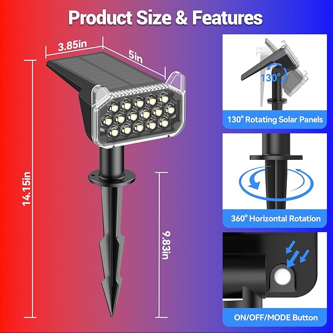 WdtPro 10 Pack Solar Color Changing Spot Lights, 10 Lighting Modes Solar Lights - Image 7