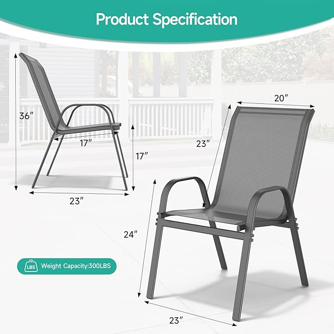 Patio Chairs Set of 4, All Weather Breathable Stackable Outdoor Dining Chairs - Image 3