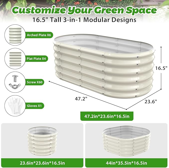 17" Tall Outdoor Garden Raised Garden Bed Kits, 4ft X 2ft Oval, 0.8MM Thick - Image 4