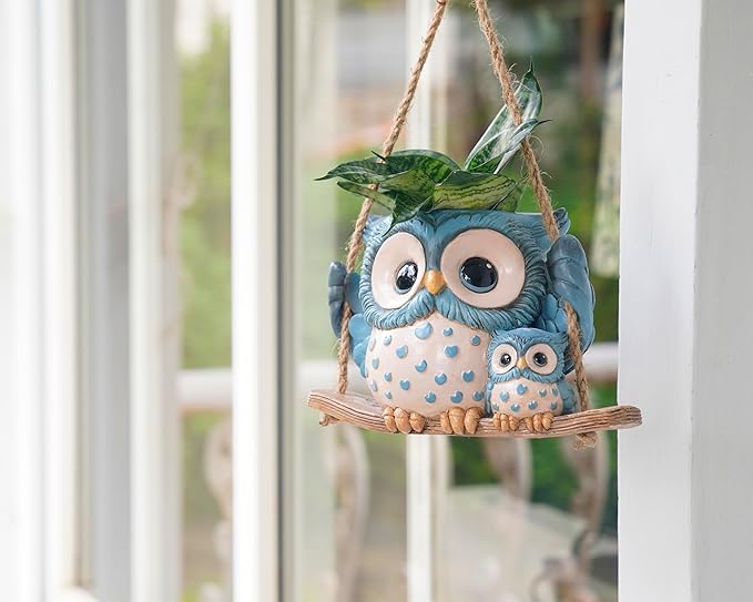Swing Owl Hanging Planters for Indoor Plants, Cute Small Succulent Pots - Image 3