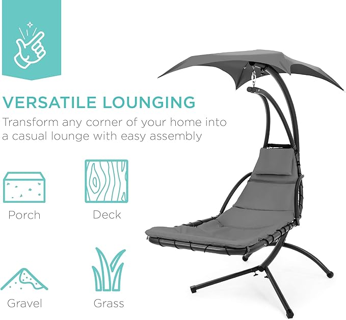 Best Choice Products Outdoor Hanging Curved Steel Chaise Lounge Chair Swing - Image 6
