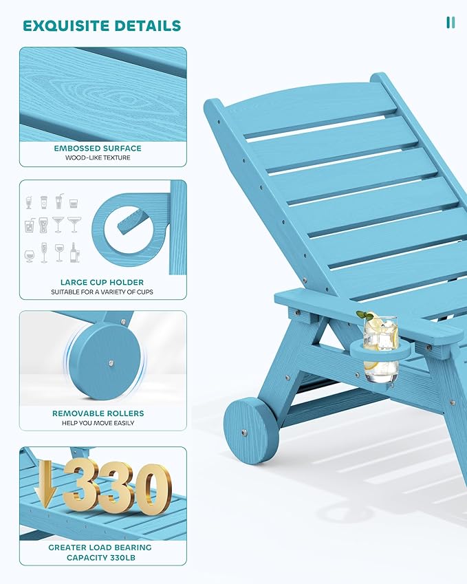 SERWALL Patio Chaise Lounge Chair, Poly Lounge Chair - Image 5
