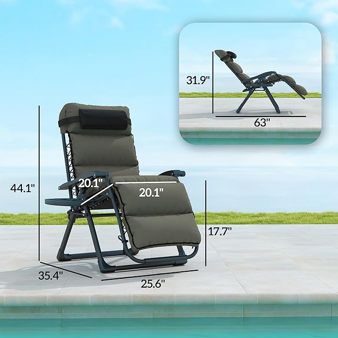 Outsunny Zero Gravity Chairs Set of 2, Reclining Folding Zero Gravity Lounge - Image 3