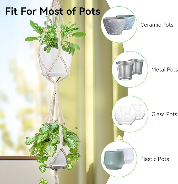USLAI Macrame Plant Hanger Indoor Outdoor, Fits 4 to 8 Inch Pots, Strong - Image 6