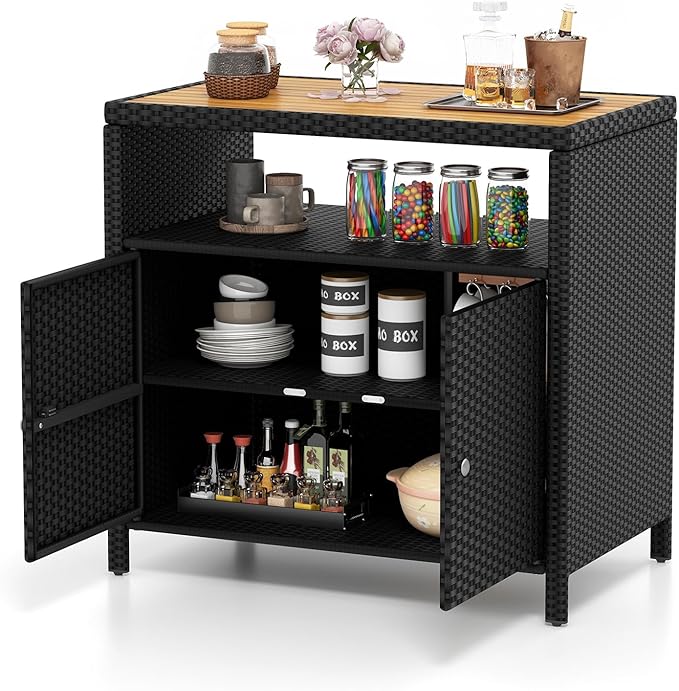 Tangkula Rattan Outdoor Storage Cabinet, Patiojoy Outdoor Cabinet by TANGKULA