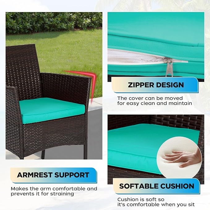 FDW | 3-Piece Patio Furniture Set | Brown & Blue | Outdoor Wicker Furniture - Image 4