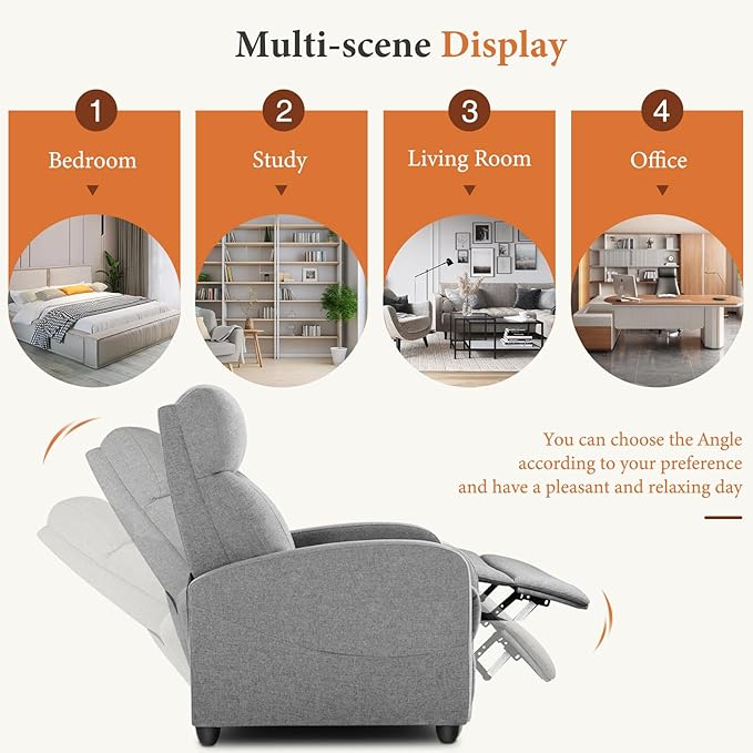 Sweetcrispy Recliner Chair Fabric Recliner Sofa No Massage, Home Theater Seating - Image 4
