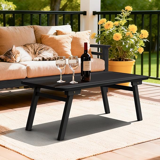 VINGLI Outdoor Folding Coffee Table, Natural Poplar Wood Patio Coffee Table - Image 7