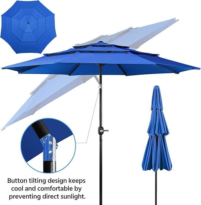 Yaheetech 3 Tier Patio Umbrella 10ft Vented Outdoor Large Market Table Umbrella - Image 6