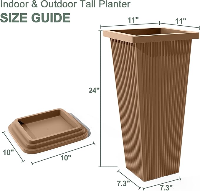 Set of 2 Large Planters for Outdoor Plants 24" Tall Tapered Modern Flower Pots - Image 2