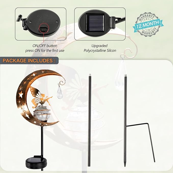LICKLIP Moon & Fairy Garden Solar Stake Light Outdoor, Crackle Glass Globe - Image 6