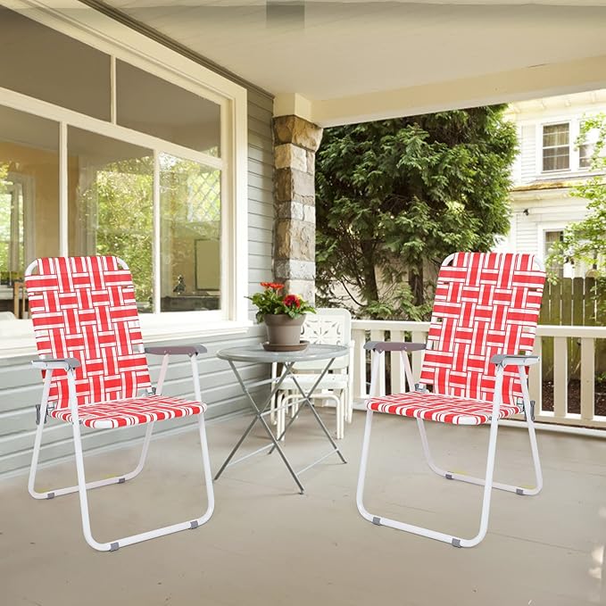 VINGLI Patio Lawn Webbed Folding Chairs Set of 2, Outdoor Beach Chair Portable - Image 7