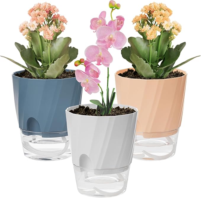 KIMCHOMERSE Self Watering Plant Pots, 4.7 Inch Plant Pots 3 Pack Indoor Planter by KIMCHOMERSE
