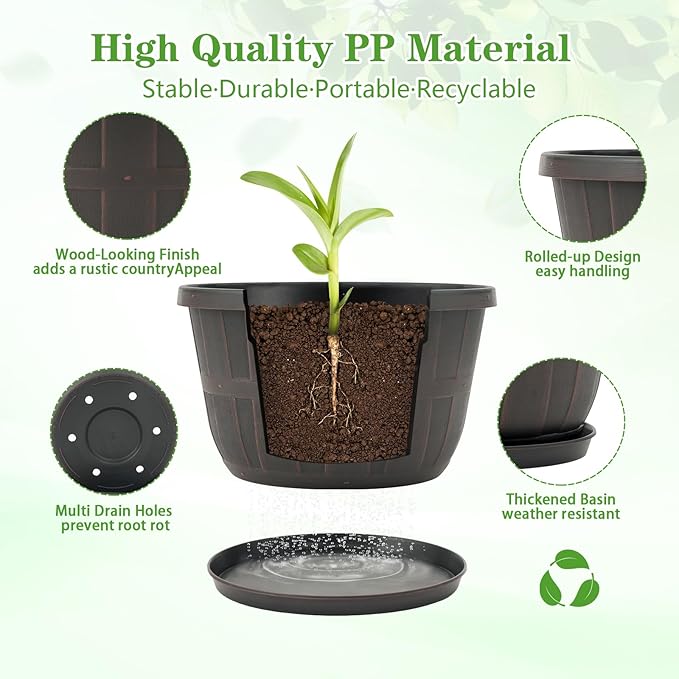 Quarut 14 Inch Plastic-Flower-Pot-for-Indoor-Plants, 4 Pack Large Outdoor - Image 2