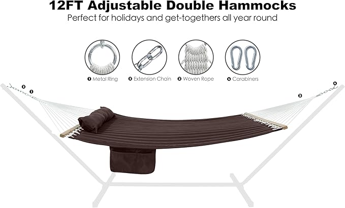 2 Person 12FT Hammocks for Outside, Double Quilted Fabric Outdoor Hammock - Image 6