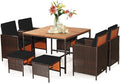 Tangkula 9 Pieces Acacia Wood Patio Dining Set, Space Saving Wicker Chairs and by TANGKULA