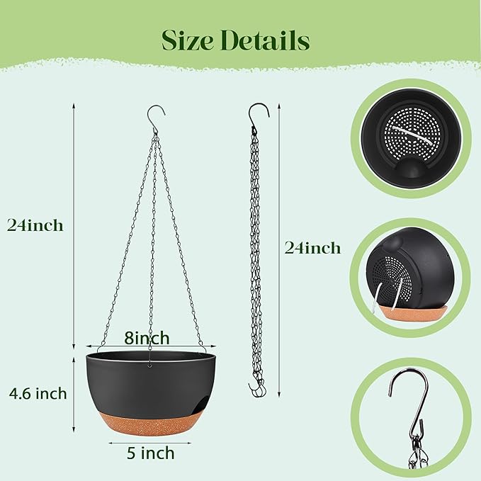 Set of 2-8 Inch Self Watering Hanging Planters - Image 2