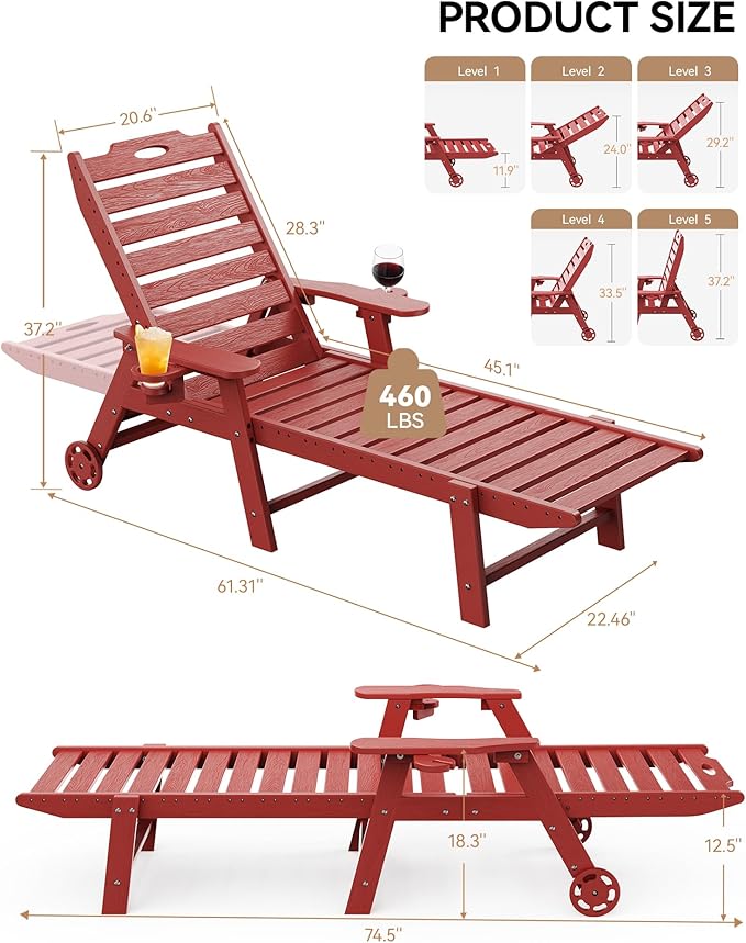 Carauci Lounge Chair Outdoor, HDPE Chaise Lounge - Image 3