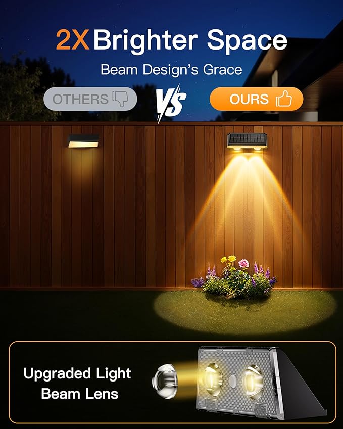 Solar Fence Lights Outdoor, 6 Pack IP65 Waterproof Fence Lights Solar Powered - Image 3