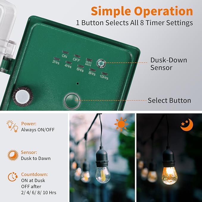 SURAIELEC Outdoor Power Stake, Dusk to Dawn Light Timer, 6 Electrical Outlet - Image 2