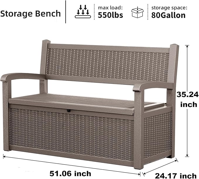 EasyUp 80 Gallon Outdoor Storage Bench Lockable Deck Box Outdoor Storage Box - Image 2