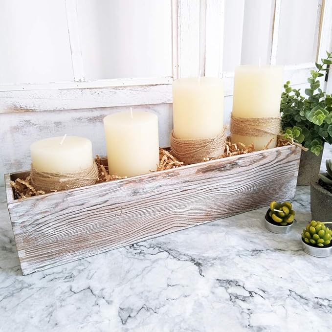 1 Pcs Wood Planter Rectangle Whitewashed Rectangular Decorative Wooden Box - Image 4