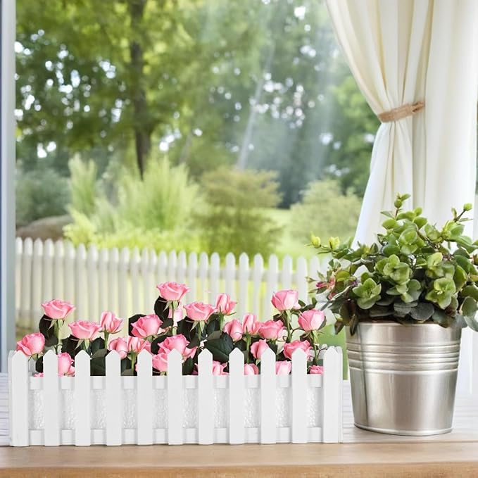 YARDWE Picket Fence Panels Wooden Picket Fence Flower Pot Window Box Planter - Image 4
