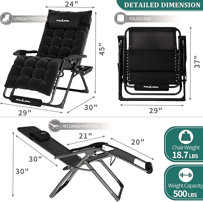 UDPATIO Oversized Zero Gravity Chair 29In XL Patio Reclining Chair - Image 5