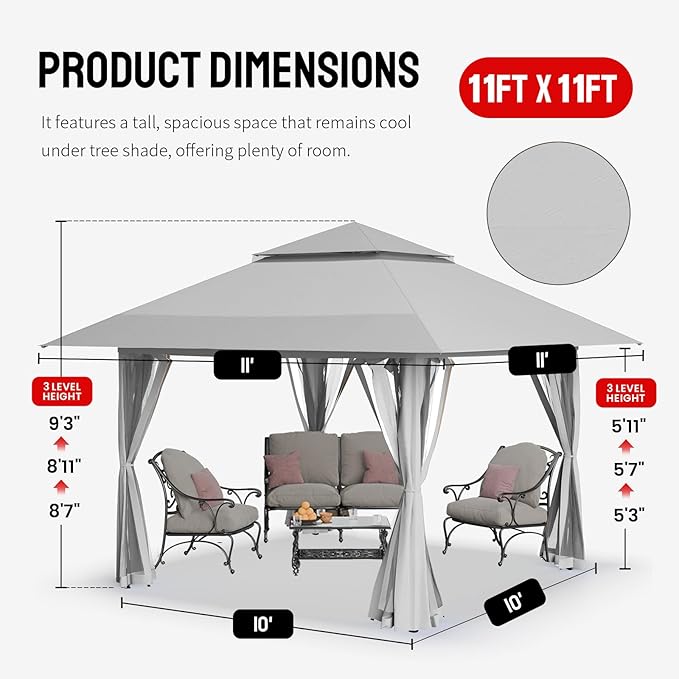 CROWN SHADES 11X11 Outdoor Pop Up Gazebo Base 10X10 Patio Gazebos Patented - Image 6