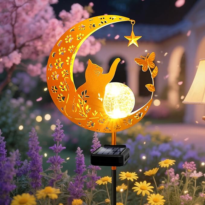 YJFWAL Garden Solar Cat Lights Pathway Stake Lights Glass Globe by YJFWAL