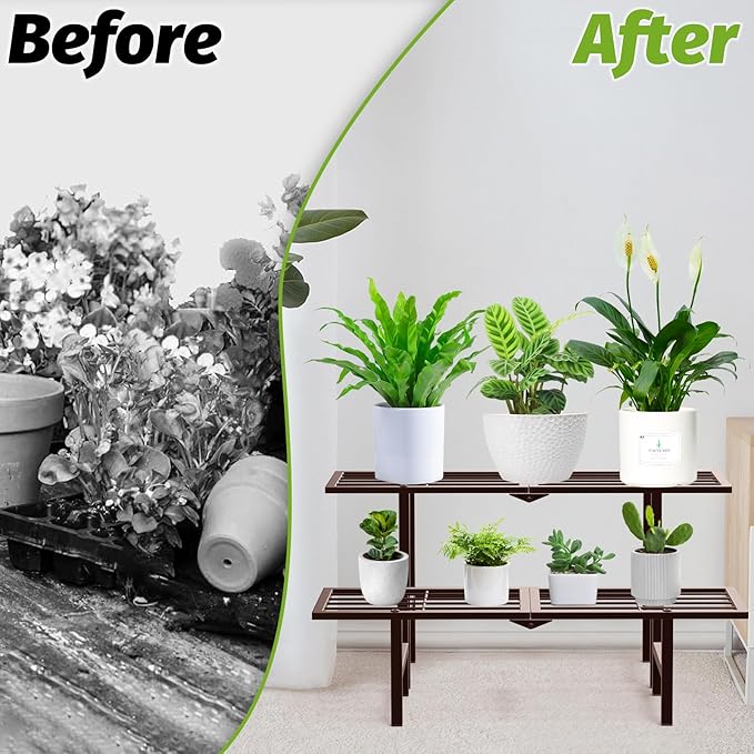 2 Tier Plant Stand Indoor Outdoor, Foldable Metal Separated Ladder Plant Stands - Image 8
