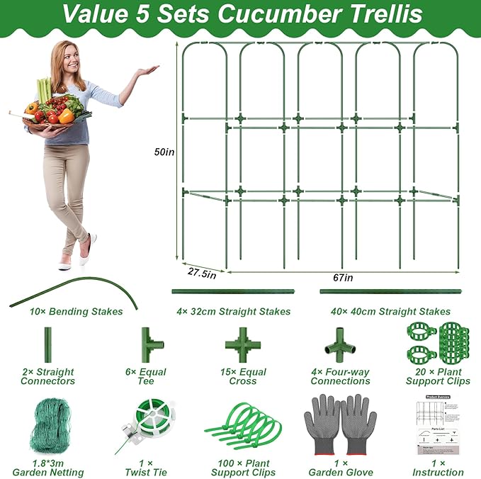 67 x 50 Cucumber Trellis for Raised Bed, U-Shape Metal Large Garden Trellis for - Image 4