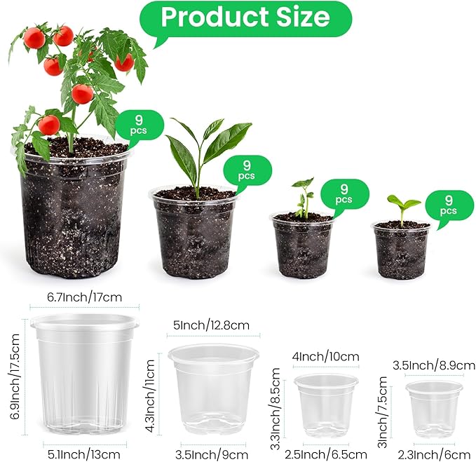 36 Packs 7/5/4/3.5 Inch Reinforced Clear Nursery Pots - Image 2